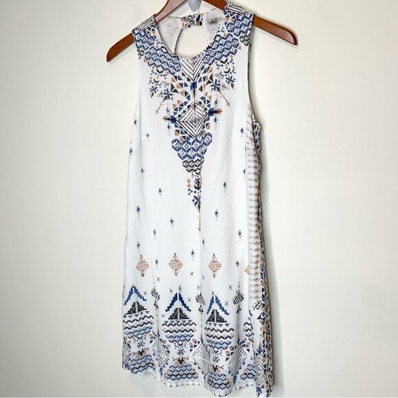 Ecote Sleeveless Aztec Boho Print Trapeze Frock Dress Small - Picture 3 of 14